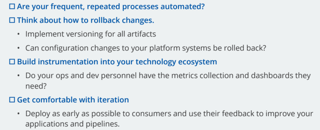 Portion of our DevOps checklist