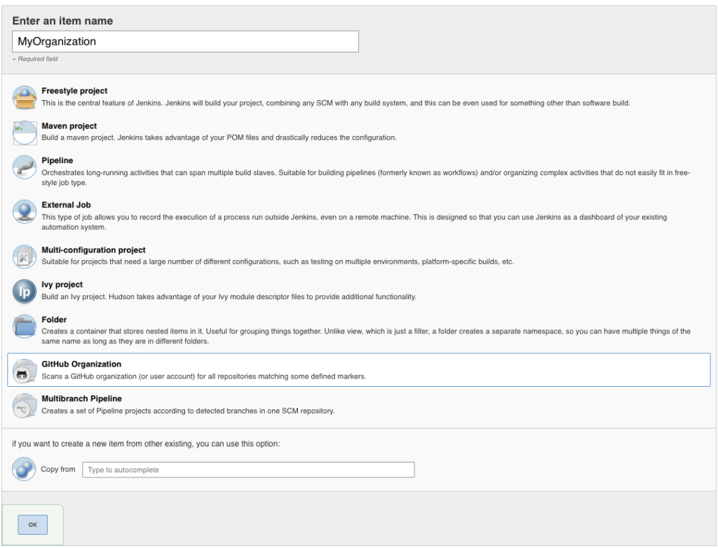 Jenkins Github Organization New Item